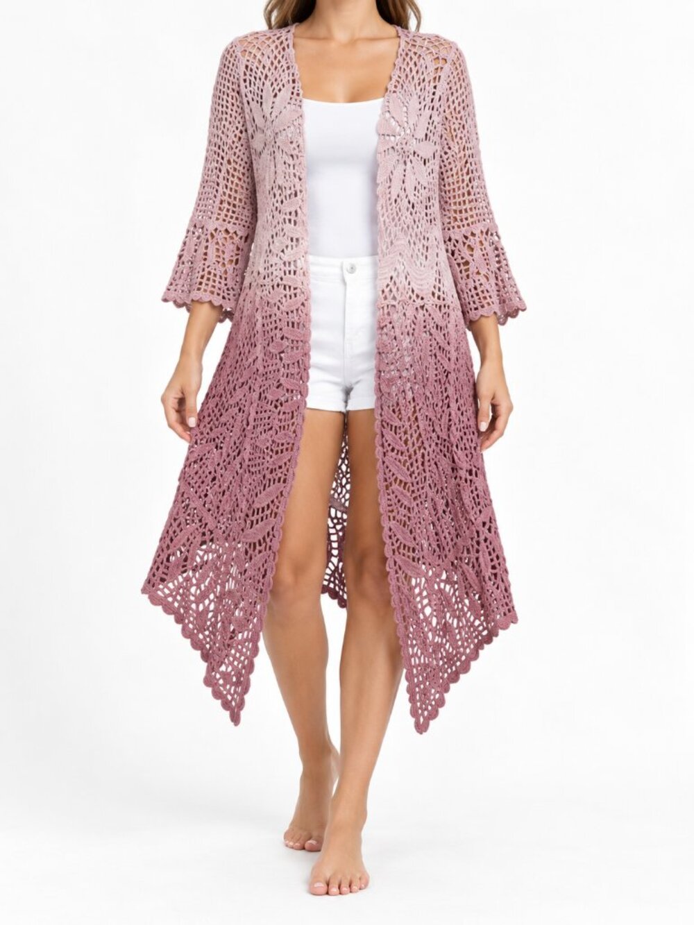 NWT Lauren Hansen Ombre Crochet Long Duster Cardigan Size S